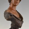 Art Nouveau bronze buste de femme avec couronne Lucrece