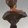 Art Nouveau bronze buste de femme avec couronne Lucrece