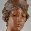 Art Nouveau bronze bust lady with crown Lucrece