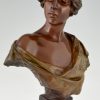 Art Nouveau bronze bust woman with crown Lucrece