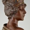 Art Nouveau bronzen buste vrouw met kroon Lucrece