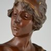 Art Nouveau bronze buste de femme avec couronne Lucrèce