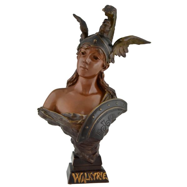 Walkyrie Art Nouveau bronze bust of a woman with helmet