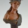 Walkyrie Art Nouveau bronze bust of a woman with helmet