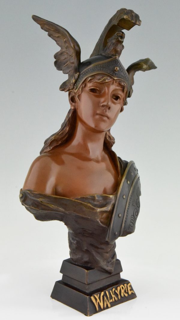 Walkyrie Art Nouveau bronze bust of a woman with helmet