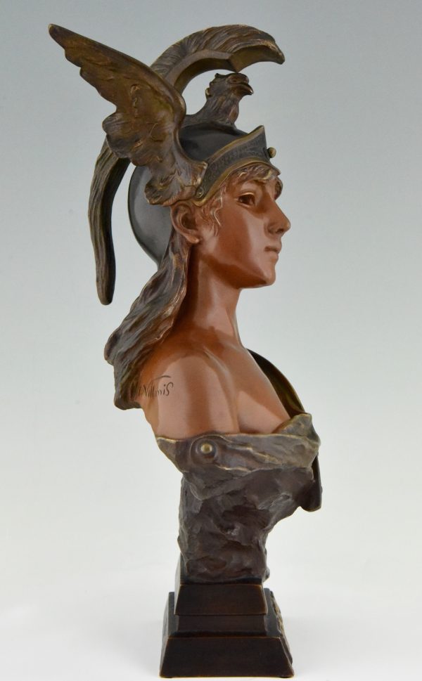 Walkyrie Art Nouveau bronze bust of a woman with helmet