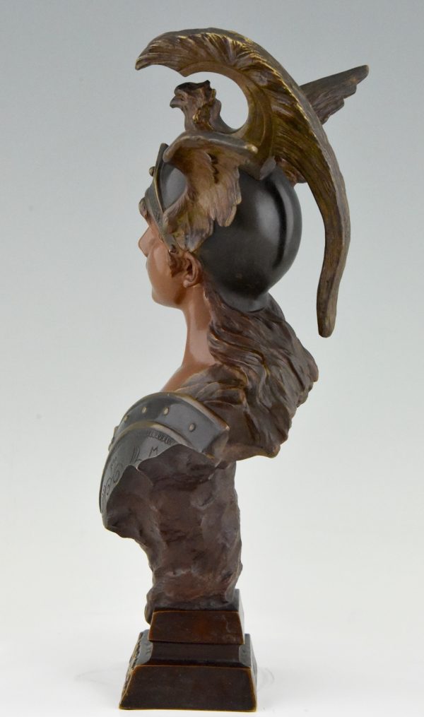 Walkyrie Art Nouveau bronze bust of a woman with helmet