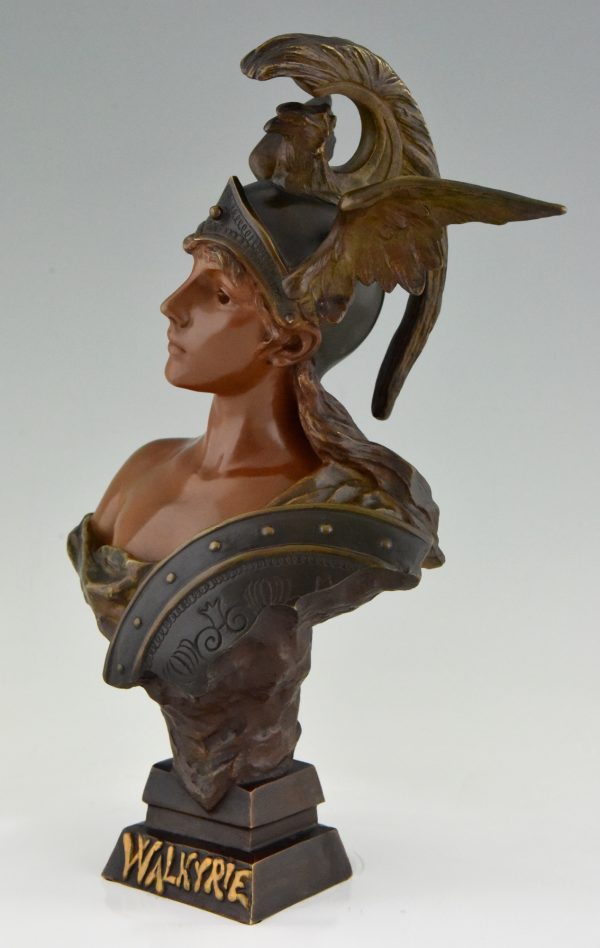 Walkyrie Art Nouveau bronze bust of a woman with helmet