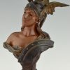 Walkyrie Art Nouveau bronze bust of a woman with helmet