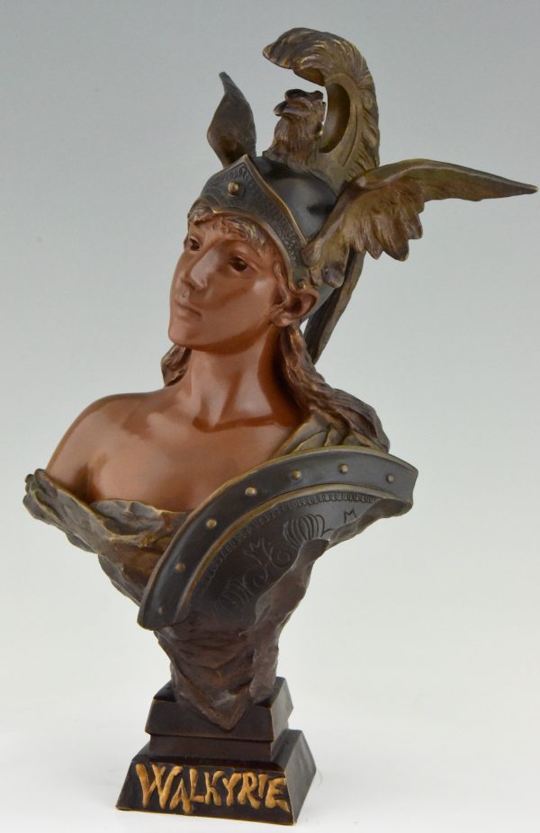 Walkyrie Art Nouveau bronze bust of a woman with helmet