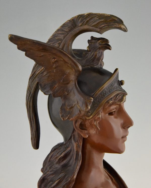 Walkyrie Art Nouveau bronze bust of a woman with helmet