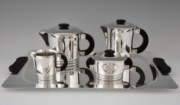 Art deco verzilverd thee en koffie servies 5 stuks