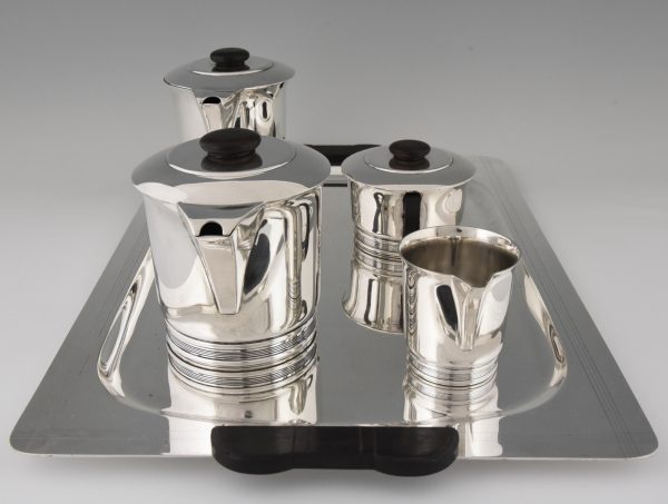 Art deco verzilverd thee en koffie servies 5 stuks