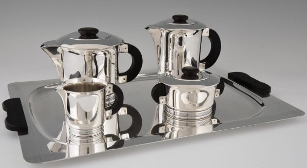 Art deco verzilverd thee en koffie servies 5 stuks