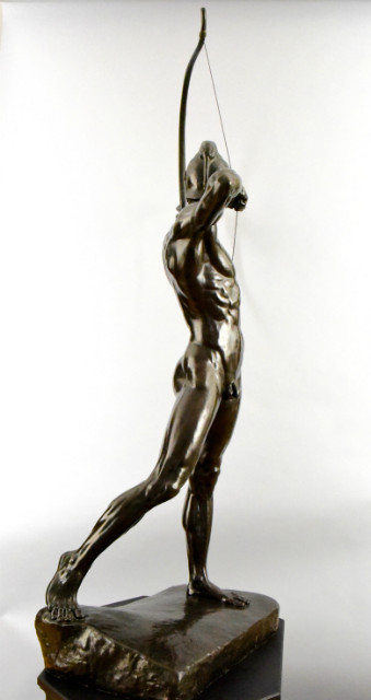 Bronze sculpture male nude archer.