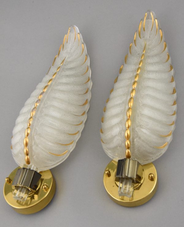 Art Deco glass and bronze wall lights or sconces