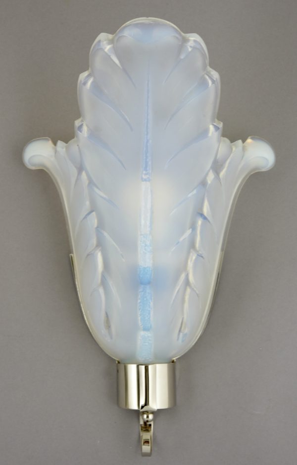 Pair Art Deco opalescent glass wall sconces