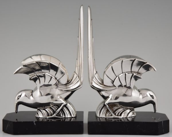 A pair of Art Deco silvered bird bookends.