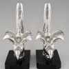 A pair of Art Deco silvered bird bookends.