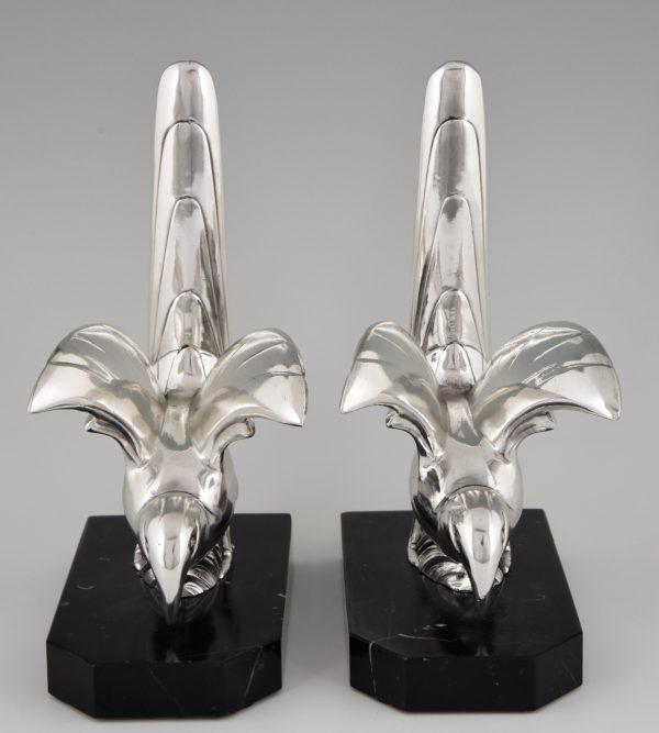 A pair of Art Deco silvered bird bookends.