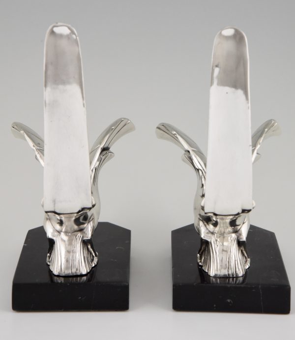 A pair of Art Deco silvered bird bookends.