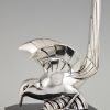 Art Deco serre-livres oiseaux, metal argenté