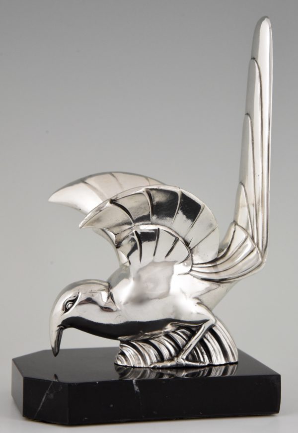 Art Deco Buchstütze Vögel, versilbert