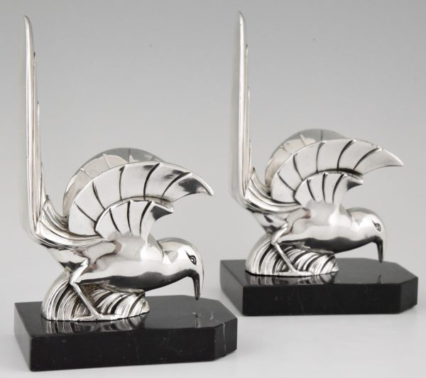 A pair of Art Deco silvered bird bookends.