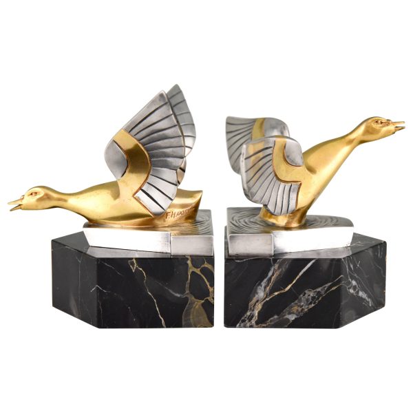 Art Deco Bronze Buchstütze Enten