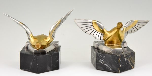 Art Deco Bronze Buchstütze Enten