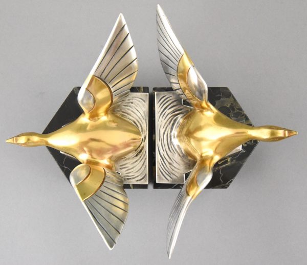 Art Deco Bronze Buchstütze Enten