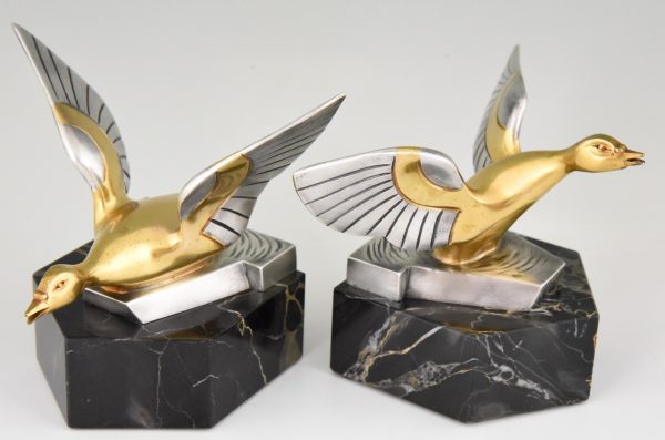 Art Deco Bronze Buchstütze Enten