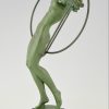 Sculpture Art deco danseuse nue au cerceaux