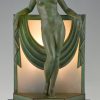 Art Deco lamp sculpture nude with scarf.