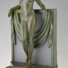 Art Deco lamp sculpture nude with scarf.