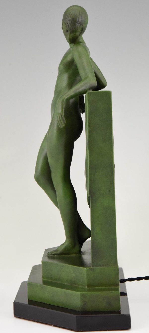 Art Deco lamp sculpture nude with scarf Serenite