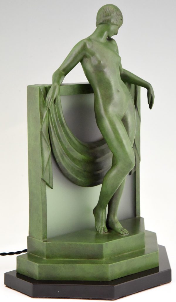 Art Deco lamp sculpture nude with scarf Serenite