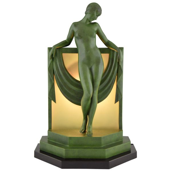 Art Deco lamp sculpture nude with scarf Serenite