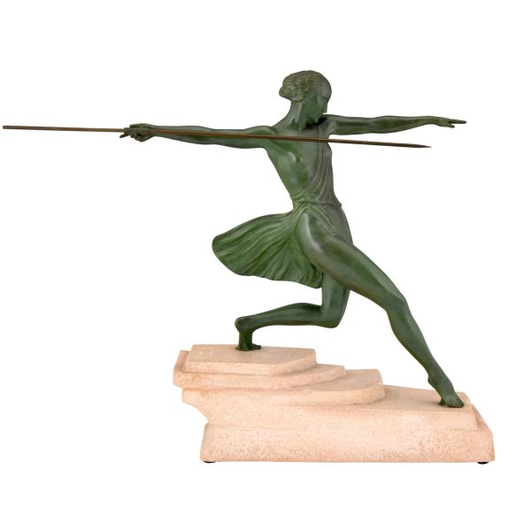 Art Deco sculpture female javelin thrower Antiope