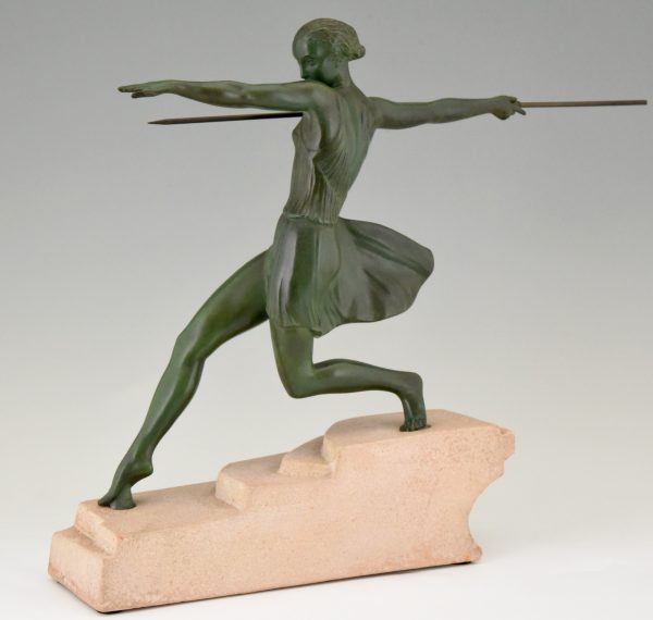 Art Deco sculpture female javelin thrower Antiope