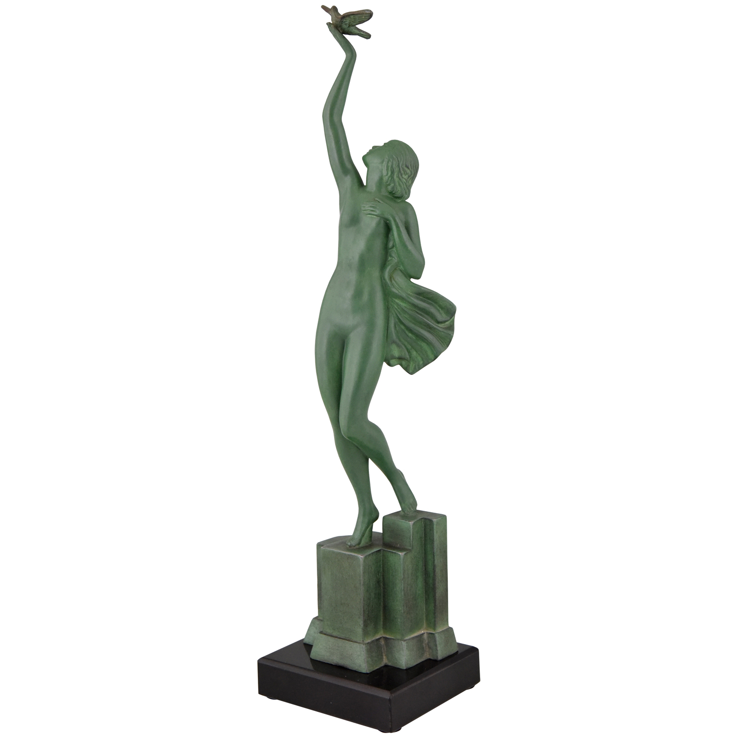 Sculpture Art Deco femme nue avec pigeon Sculpture Art Deco femme nue avec pigeon