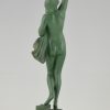 Sculpture Art Deco femme nue avec pigeon