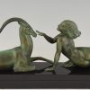 Art Deco sculpture femme nue et gazelle Seduction