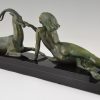 Art Deco Skulptur Frauenakt mit Gazelle Seduction