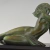 Art Deco sculpture femme nue et gazelle Seduction