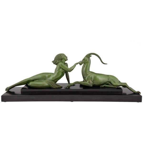 Art Deco sculpture nude with gazelle Seduction