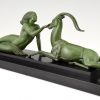 Art Deco Skulptur Frauenakt mit Gazelle Seduction