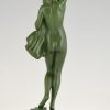 Sculpture Art Deco femme nue avec pigeon Message d’amour