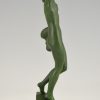 Sculpture Art Deco femme nue avec pigeon Message d’amour