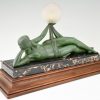 Aube Art Deco lamp draped nude holding a glass globe